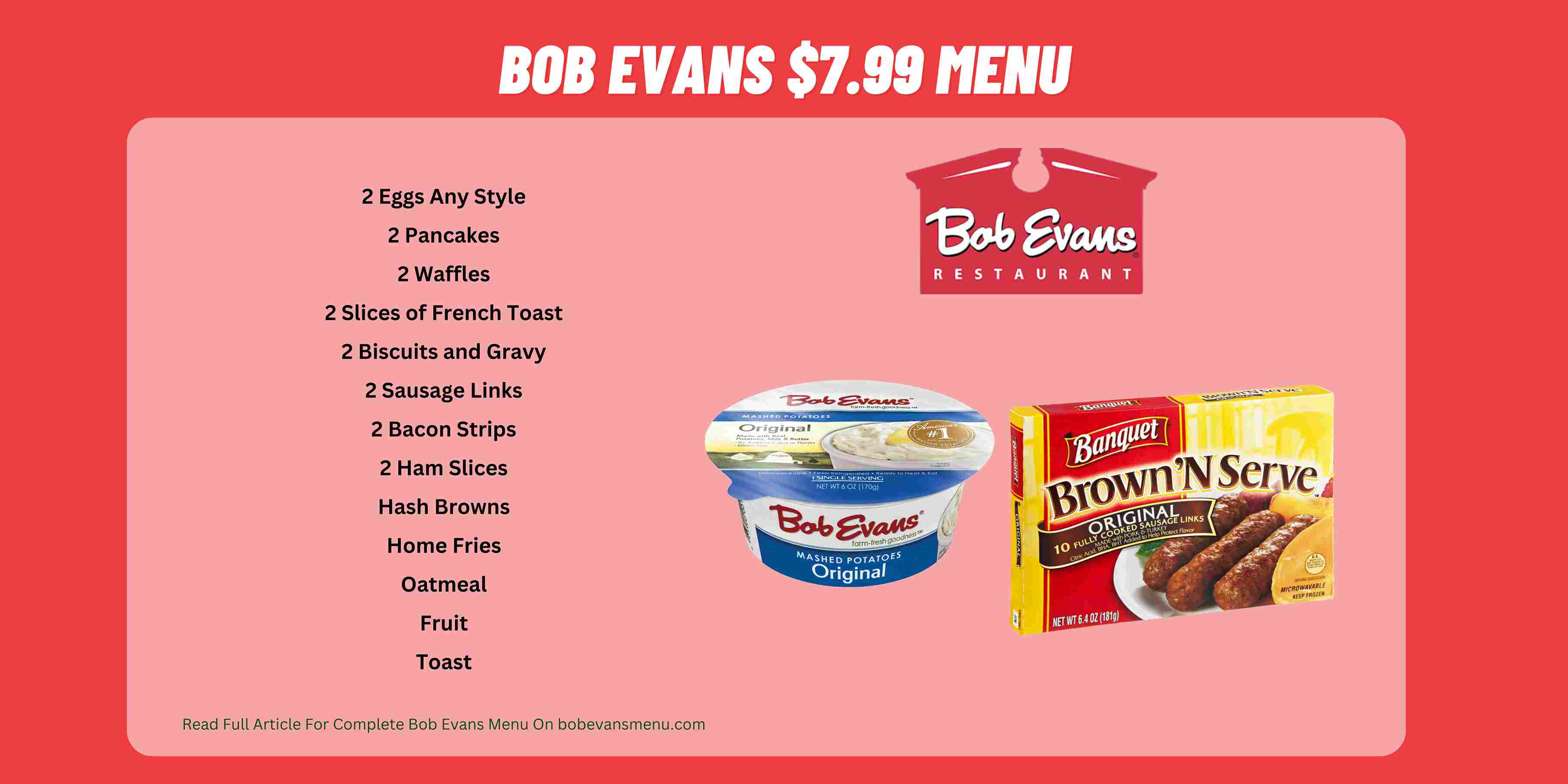 Bob Evans $7.99 Menu 2024