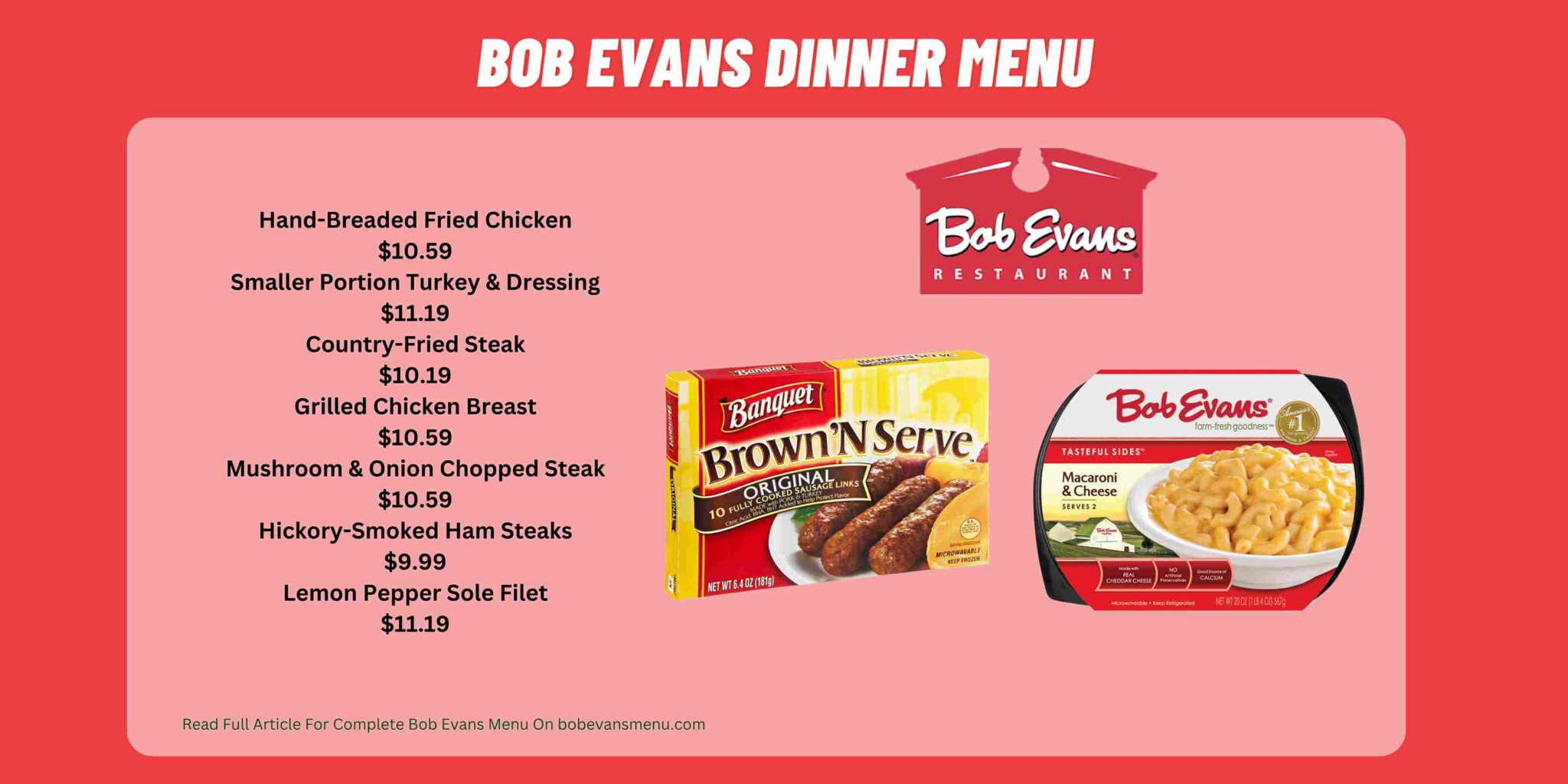 Bob Evans Dinner Menu With Prices 2024 Bob Evans Menu Prices [2024