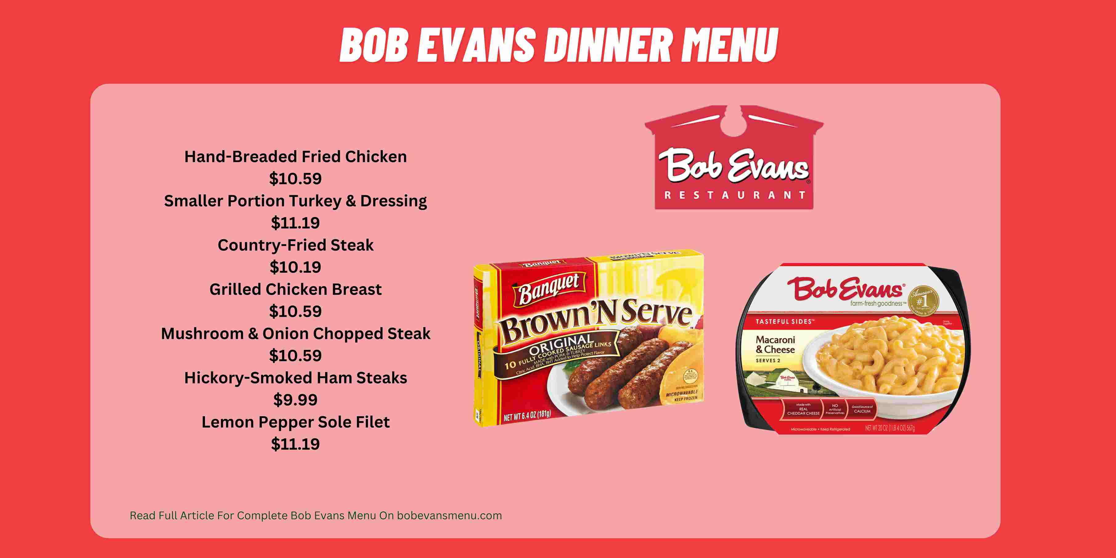 Bob Evans Dinner Menu With Prices 2024